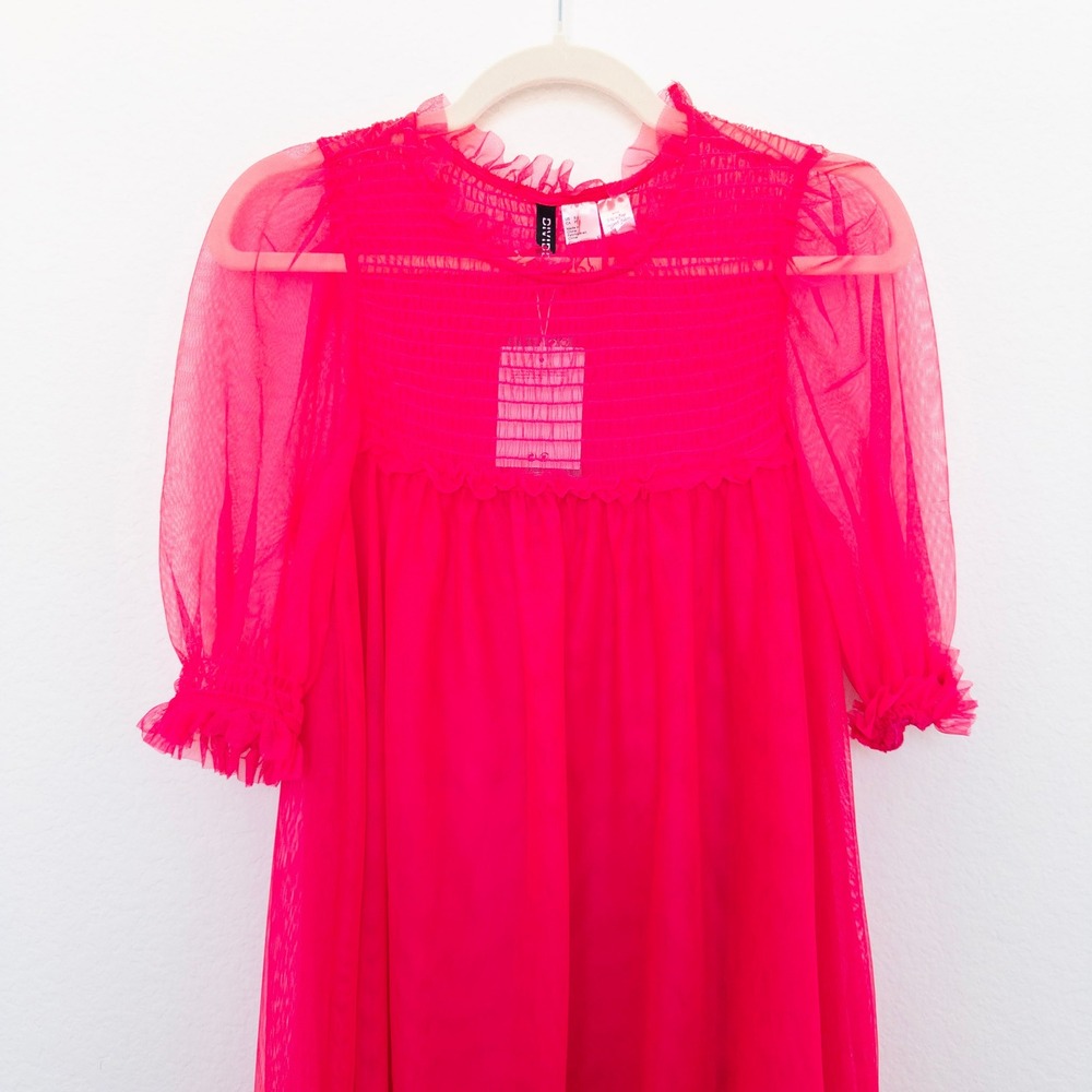 H&M Collab All The Boys Dress Sz S Hot Pink Sheer Mesh Ruffle Mini Y2K Coquette - Picture 4 of 9